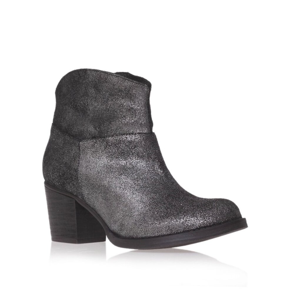 NWOB KG by Kurt Geiger Suzie Pewter Silver Metallic Suede Ankle Boots